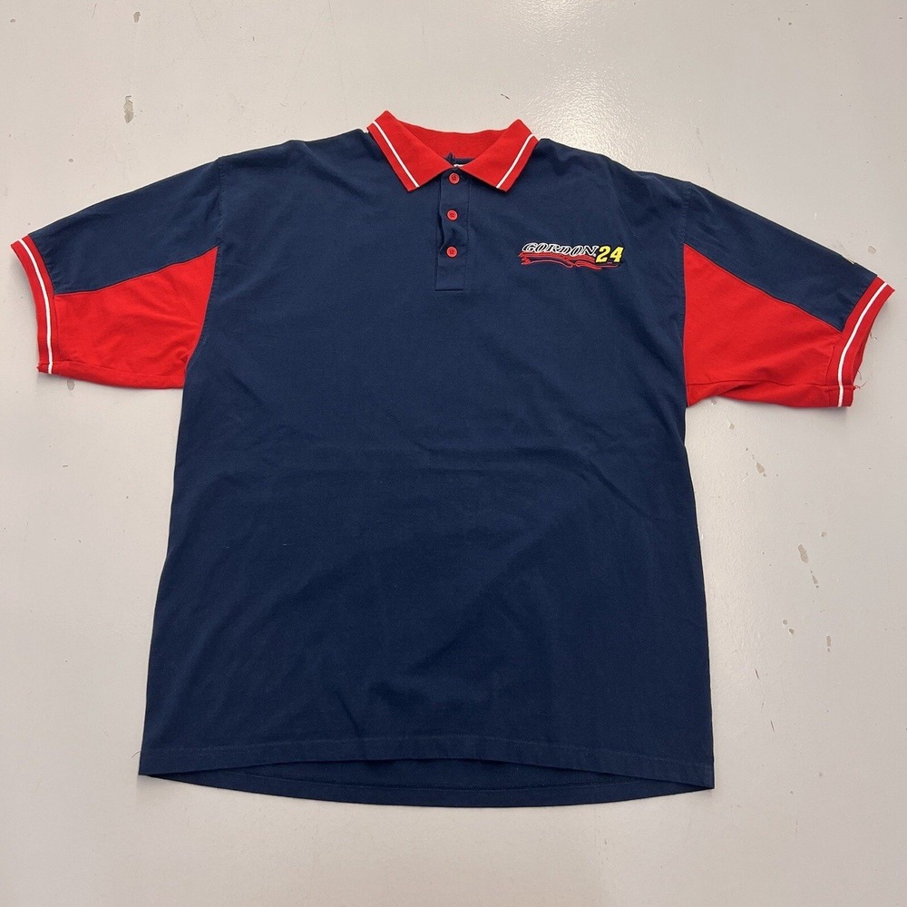 Winners Circle Jeff Gordon 24 NASCAR Racing Polo Shirt Mens Large Navy Blue Red